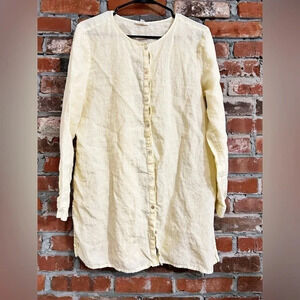 Eileen Fisher Organic Linen Yellow Button Down Yellow Top Size M